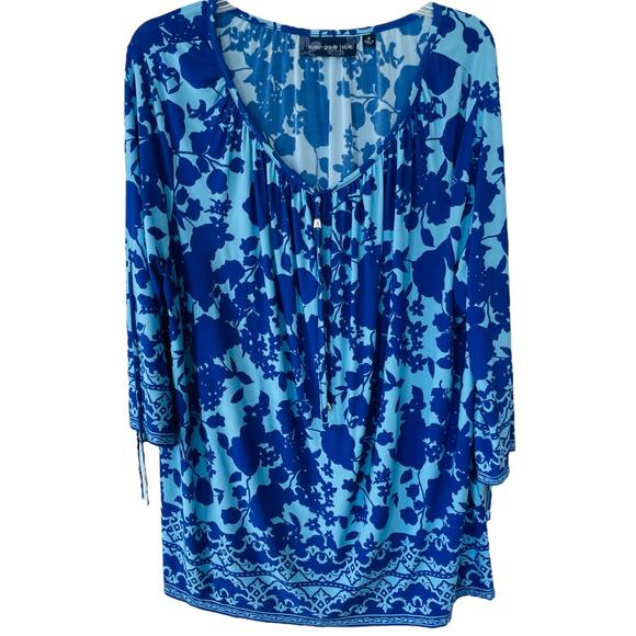 Susan Graver Líquid Knit Size 1X RUNS BIG Babydoll long top blue - Picture 1 of 12